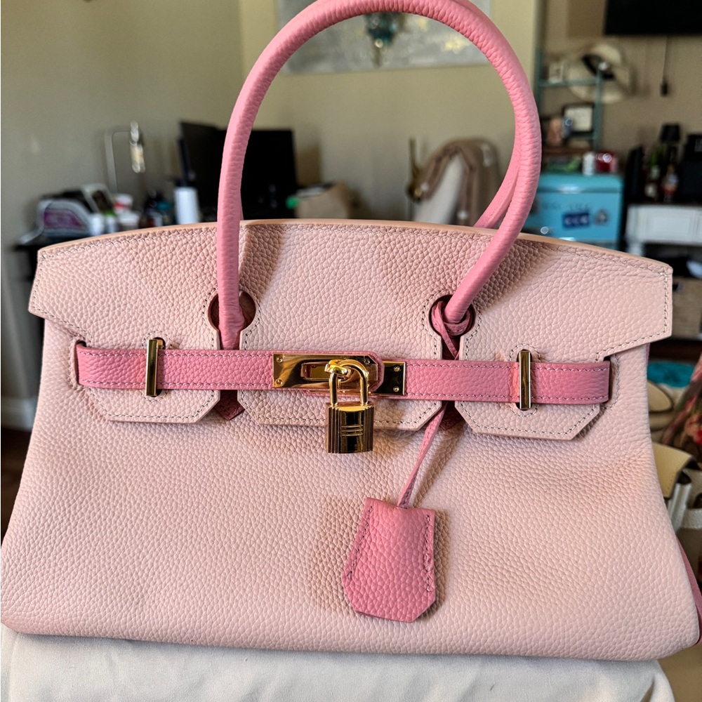 Light Pink Structured Top-Handle Satchel Bag